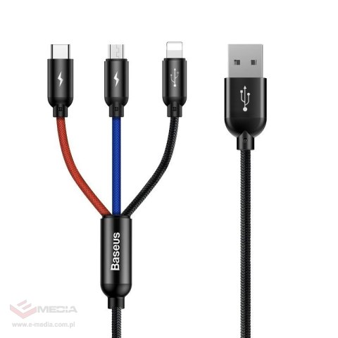 Kabel USB Baseus 3w1 USB-C / Lightning / Micro 3A 1.2m (czarny)