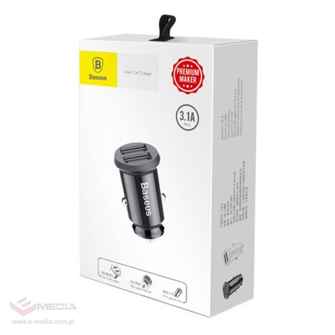 Ładowarka samochodowa BASEUS Grain 3.1A 5V 2x USB (czarna)