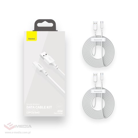 Kabel USB do USB-C Baseus Simple Wisdom, 40W, 5A, 1.5m (biały) 2szt.