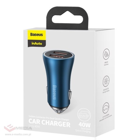 Ładowarka samochodowa Baseus Golden Contactor Pro, 2x USB, 40W (niebieska)