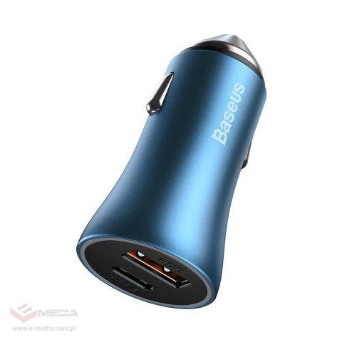 Ładowarka samochodowa BASEUS Golden Contactor Pro 40W USB+USB-C + kabel USB-C-Lightning 1m (niebieska)