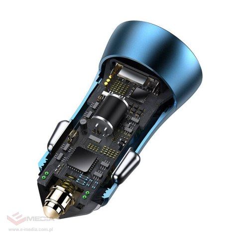 Ładowarka samochodowa BASEUS Golden Contactor Pro 40W USB+USB-C + kabel USB-C-Lightning 1m (niebieska)