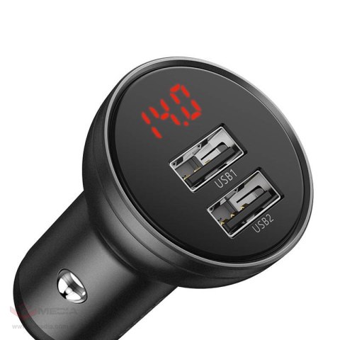 Ładowarka samochodowa BASEUS 24W 2x USB z wyświetlaczem (szara)