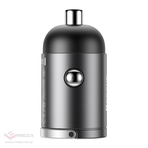 Mini ładowarka samochodowa Baseus Tiny Star, USB, QC 3.0, 30W (szara)