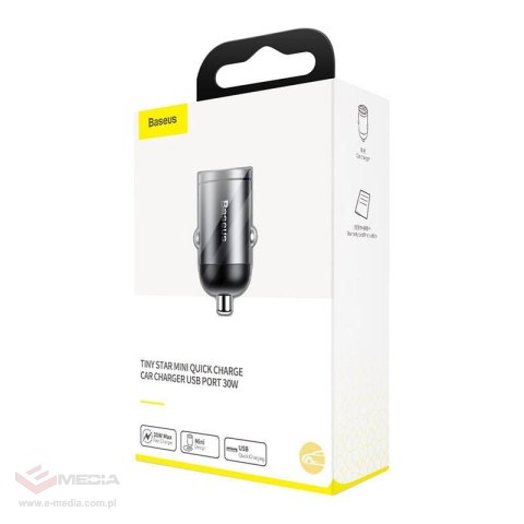 Mini ładowarka samochodowa Baseus Tiny Star, USB, QC 3.0, 30W (szara)