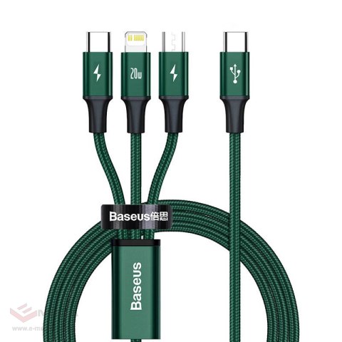 Kabel USB-C 3w1 Baseus Rapid Series, micro USB / Lightning / USB-C, 20W, 1.5m (zielony)