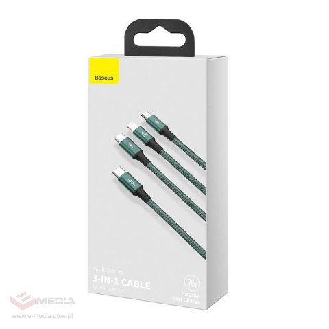 Kabel USB-C 3w1 Baseus Rapid Series, micro USB / Lightning / USB-C, 20W, 1.5m (zielony)