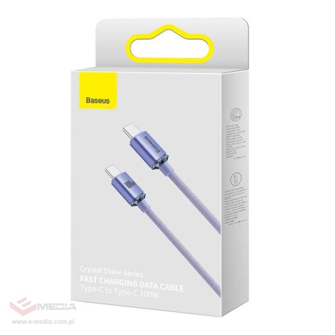 Kabel USB-C do USB-C Baseus Crystal Shine,100W, 1.2m (fioletowy)