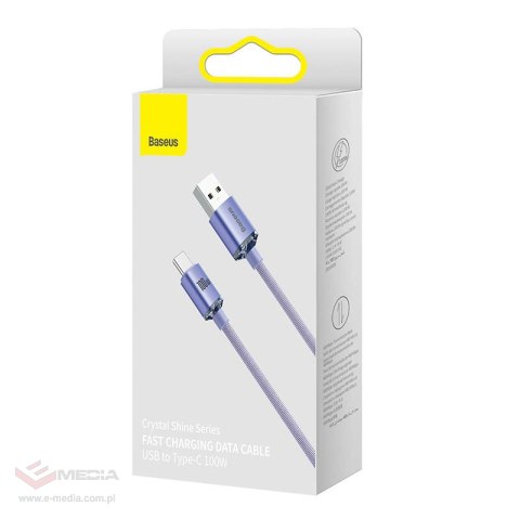 Kabel USB do USB-C Baseus Crystal Shine, 5A, 1.2m (fioletowy)
