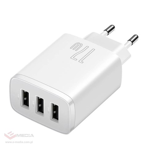 Ładowarka sieciowa BASEUS Compact Quick Charger 17W 3xUSB-A (biała)