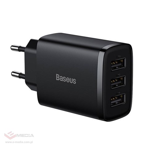 Ładowarka sieciowa BASEUS Compact Quick Charger 17W 3xUSB (czarna)