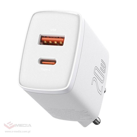 Ładowarka sieciowa BASEUS Compact Quick Charger 20W USB-A+USB-C (biała)