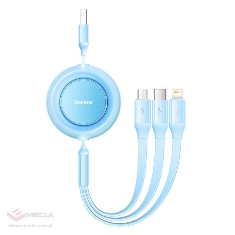 Kabel USB 3w1 Baseus Bright Mirror 2, micro USB / Lightning / USB-C, płaski, 3.5A, 1.1m (błękitny)