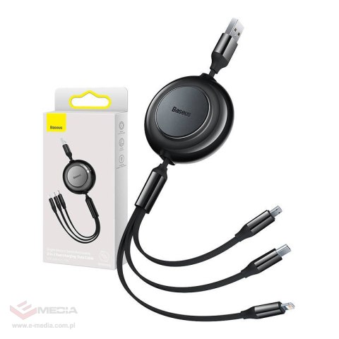 Kabel USB 3w1 Baseus Bright Mirror 2, micro USB / Lightning / USB-C, płaski, 3.5A, 1.1m (czarny)