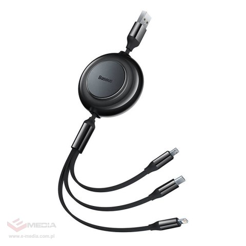Kabel USB 3w1 Baseus Bright Mirror 2, micro USB / Lightning / USB-C, płaski, 3.5A, 1.1m (czarny)