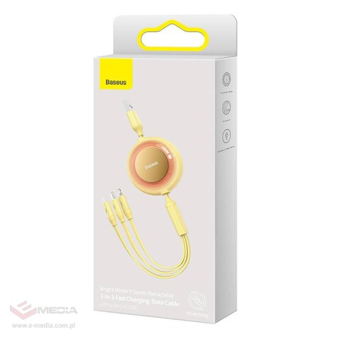 Kabel USB 3w1 Baseus Bright Mirror 2, micro USB / Lightning / USB-C, płaski, 3.5A, 1.1m (żółty)