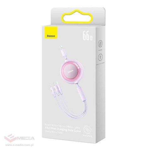 Kabel BASEUS Bright Mirror 3 USB-A-micro USB/Lightning/USB-C 1.1m (fioletowy)