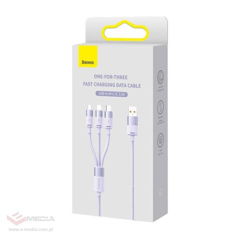 Kabel USB 3w1 Baseus StarSpeed, USB-C + micro USB + Lightning, 3,5A, 1.2m (fioletowy)