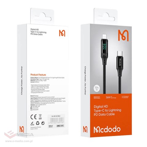 Kabel USB-C do Lightning Mcdodo CA-1030, 36W, 1.2m (czarny)