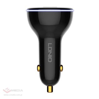 Ładowarka samochodowa LDNIO C102, USB + 2x USB-C, 160W + kabel USB-C do USB-C (czarna)