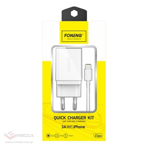 Ładowarka sieciowa Foneng K300 18W, 1xUSB 3A + Kabel USB Lightning