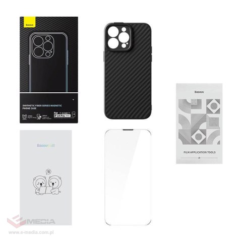 Zestaw ochronny BASEUS Synthetic Fiber iPhone 14 Pro (czarne)