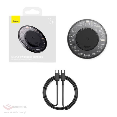 Bezprzewodowa ładowarka indukcyjna Baseus Simple 2, 15W z kable USB-C do USB-C (czarna)