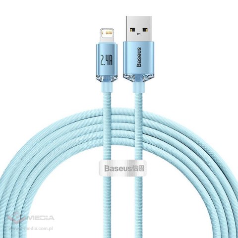 Kabel USB do iP Baseus Crystal Shine, 2.4A, 2m (niebieski)