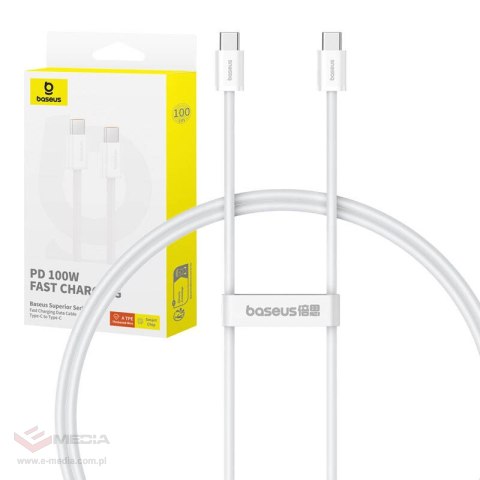 Kabel szybkiego ładowania USB-C do USB-C Baseus Superior 2 100W 1m (biały)