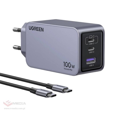 Ładowarka sieciowa UGREEN Nexode Pro 100W USB 2xUSB-C (szara)