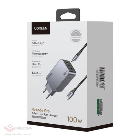 Ładowarka sieciowa UGREEN Nexode Pro 100W USB 2xUSB-C (szara)