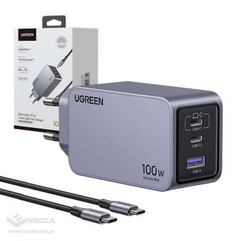 Ładowarka sieciowa UGREEN Nexode Pro 100W USB 2xUSB-C (szara)