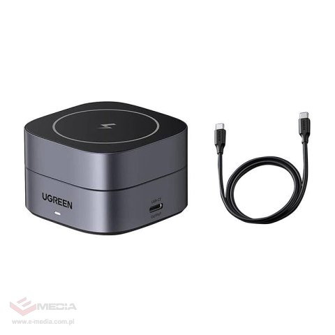Ładowarka indukcyjna UGREEN W256 20W Qi 2w1 + kabel USB-C-USB-C 1m (czarna)