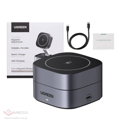 Ładowarka indukcyjna UGREEN W256 20W Qi 2w1 + kabel USB-C-USB-C 1m (czarna)