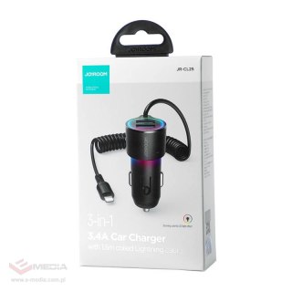 Ładowarka samochodowa JOYROOM JR-CL25 2x USB + kabel Lightning (czarna)