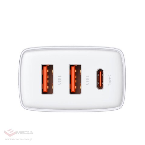 Ładowarka sieciowa BASEUS Compact Quick Charger 30W 2xUSB-A USB-C (biała)