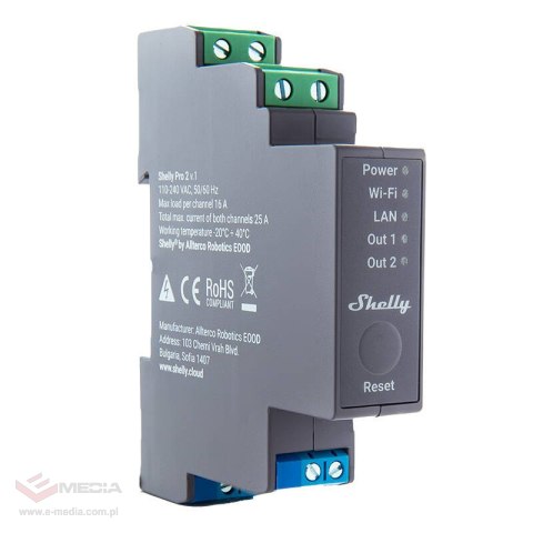 Przekaźnik SHELLY Pro 2 Wi-Fi/LAN na szynę DIN 2-kanał