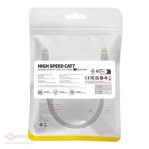 Płaski kabel sieciowy Baseus Ethernet RJ45, Gigabit, Cat.7, 1,5m (czarny)