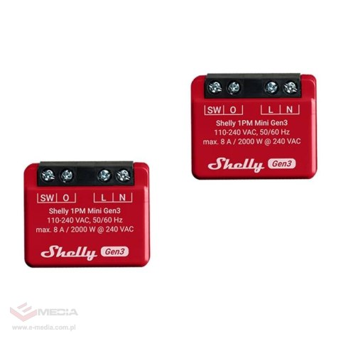 Zestaw 2 przekaźników SHELLY 1PM Mini Gen3 Wi-Fi BT