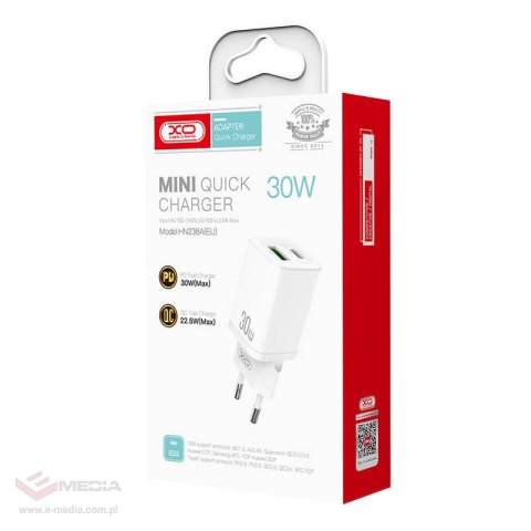 Mini ładowarka sieciowa XO HN238A 30W, PD (biała)