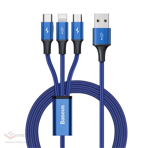 Kabel USB 3w1 Baseus Rapid Series, micro USB / Lightning / USB-C, 20W, 1.2m (niebieski)