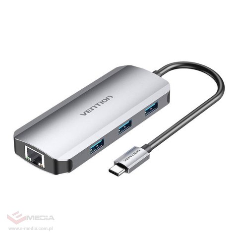 Stacja dokująca z USB-C na HDMI, 3x USB 3.0, RJ45, PD 0,15m Vention TOHHB (szary)