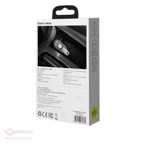 Transmiter FM Baseus Energy Column, Bluetooth 5.0, 2x USB, 18W (srebrny)