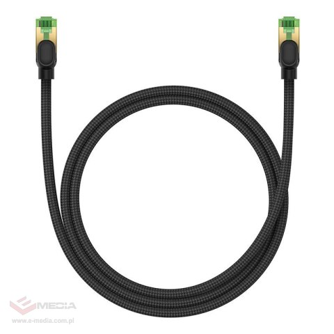 Kabel sieciowy w oplocie kat. 8 Baseus Ethernet RJ45, 40Gbps, 1m (czarny)