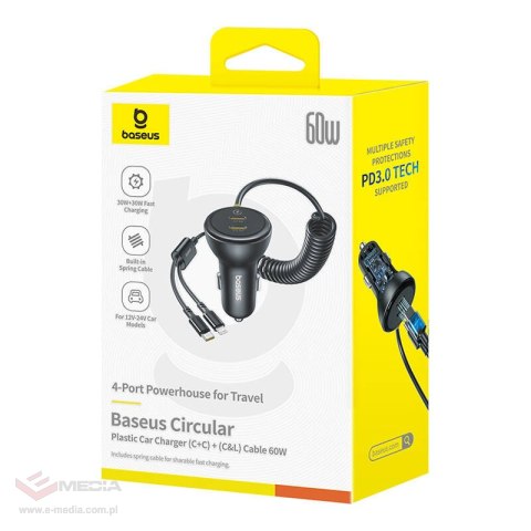 Ładowarka samochodowa BASEUS 60W USB-C + kabel Lightning (czarna)
