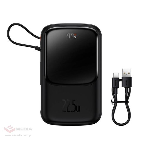Powerbank Baseus Qpow Pro z kablem USB-C, USB-C, USB, 10000mAh, 22.5W (czarny)