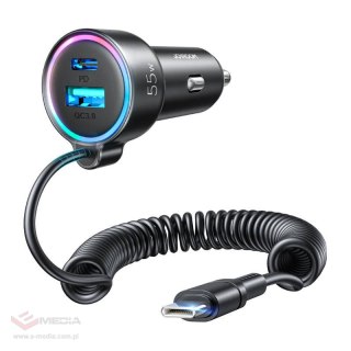 Ładowarka samochodowa Joyroom JR-CL07, 3w1, 1xUSB 1xUSB-C + kabel USB-C 55W (czarna)