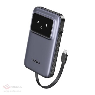 Powerbank 10000mAh Ugreen Uno PB511, 30W, wbudowany kabel USB-C (szary)