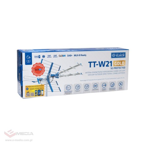 Antena TV DVB-T/T2 VHF/UHF TT W21 Gold COMBO 5G Protected Telkom Telmor