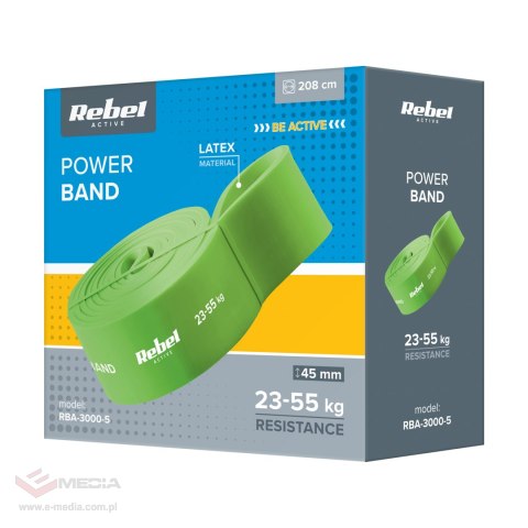 Guma do ćwiczeń lateksowa - Power Band PL-5, zielona 23-55 kg REBEL ACTIVE